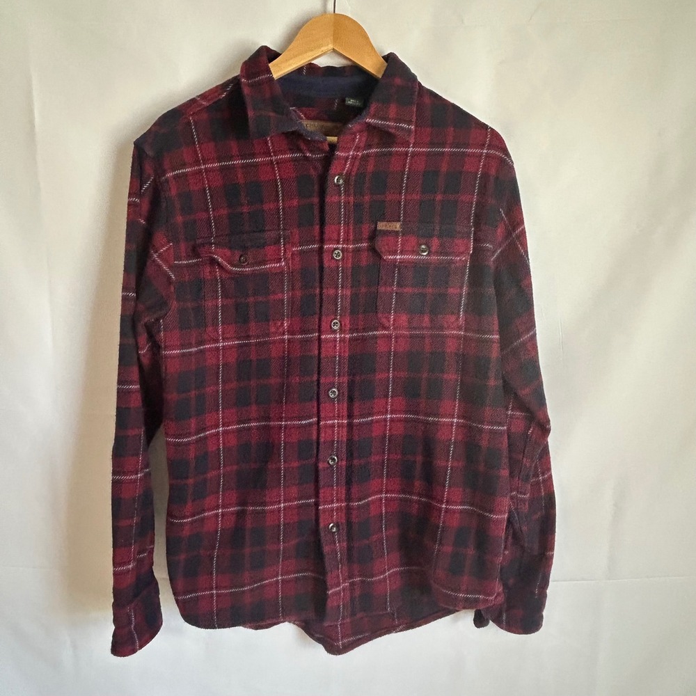 Orvis Classic Collection Mens Plaid Flannel‎ Shacket Medium Burgundy Pockets
